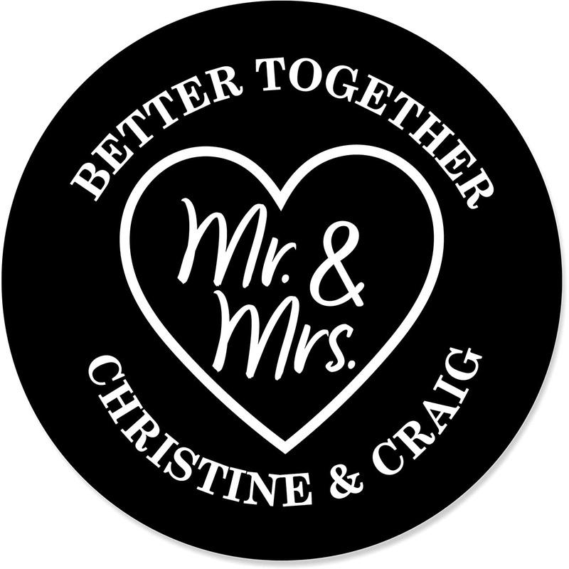 Personalized Mr. and Mrs. - Custom Black and White Wedding or Bridal Shower Favor Circle Sticker Labels - Custom Text - 24 Count