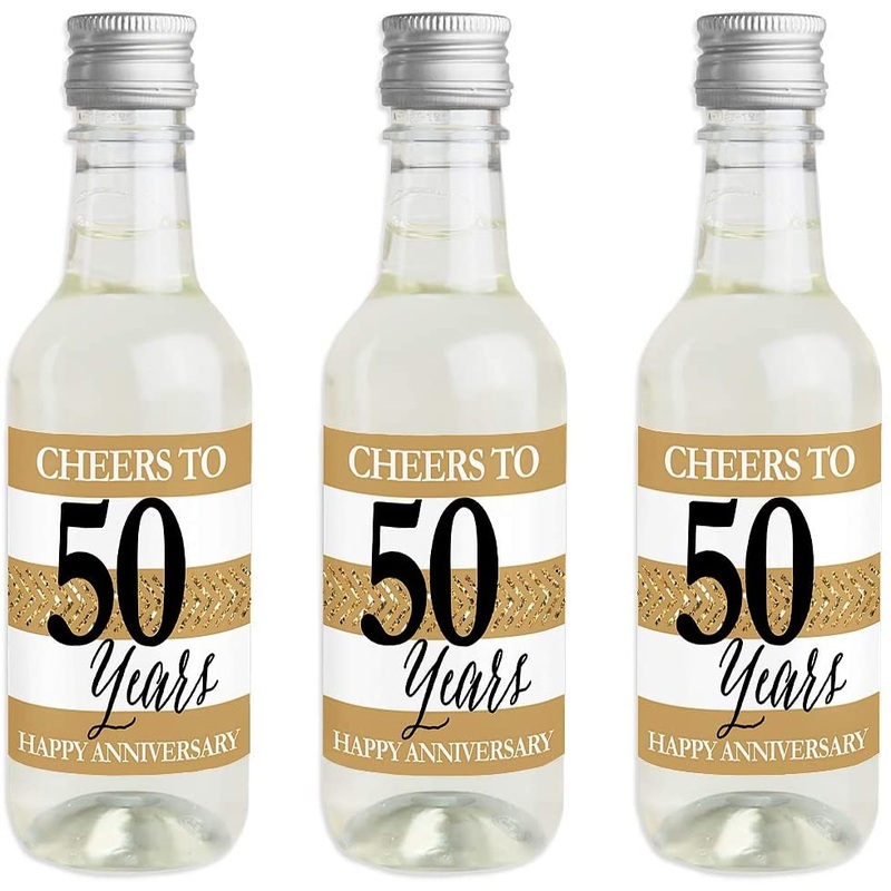 We Still Do - 50th Wedding Anniversary - Mini Wine and Champagne Bottle Label Stickers - Anniversary Party Favor Gift for Women and Men - Set of 16