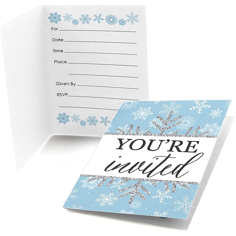 Winter Wonderland - Fill-in Snowflake Holiday Party and Winter Wedding Invitations (8 count)
