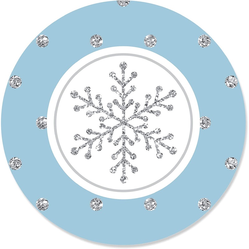 Winter Wonderland - Snowflake Holiday Party and Winter Wedding Circle Sticker Labels - 24 Count