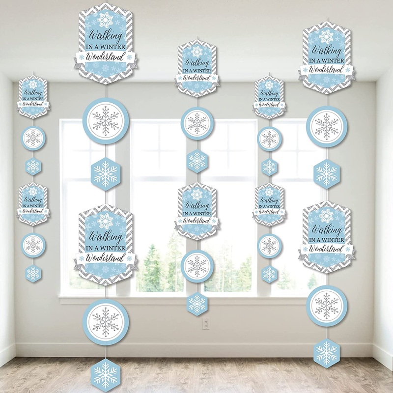Winter Wonderland - Snowflake Holiday Party and Winter Wedding DIY Dangler Backdrop - Hanging Vertical Decorations - 30 Pieces