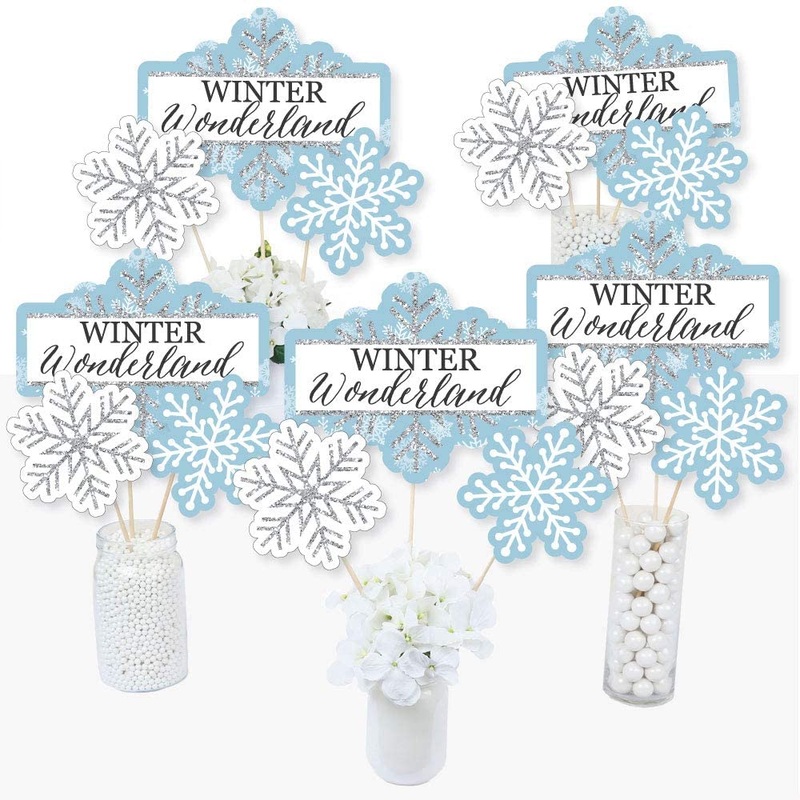 Winter Wonderland - Snowflake Holiday Party and Winter Wedding Party Centerpiece Sticks - Table Toppers - Set of 15
