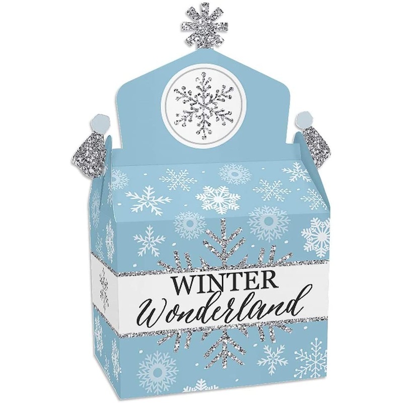 Winter Wonderland - Treat Box Party Favors - Snowflake Holiday Party and Winter Wedding Goodie Gable Boxes - Set of 12
