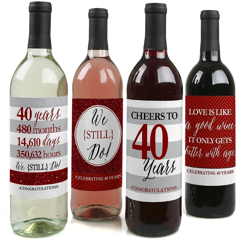 40th Wedding Anniversary Wine Labels - Set of 4