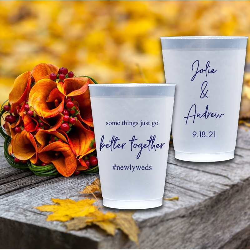Better Together Wedding/Engagement/Bridal Shower Design Frosted Shatterproof Personalized Plastic Cups