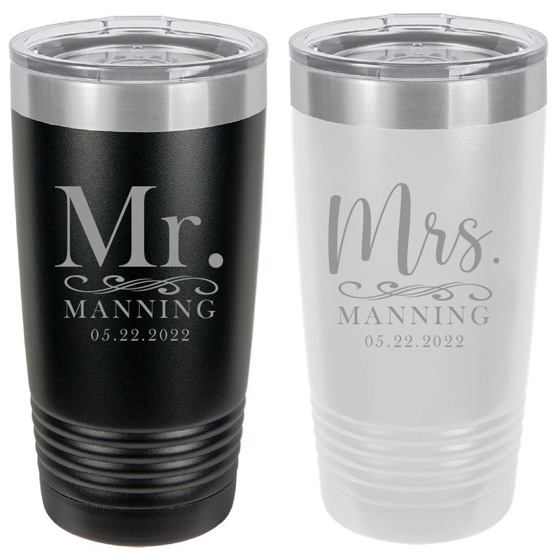 Bride and Groom Mr. and Mrs. Polar Camel Tumbler Set Laser Engraved and Personalized for Wedding Couple