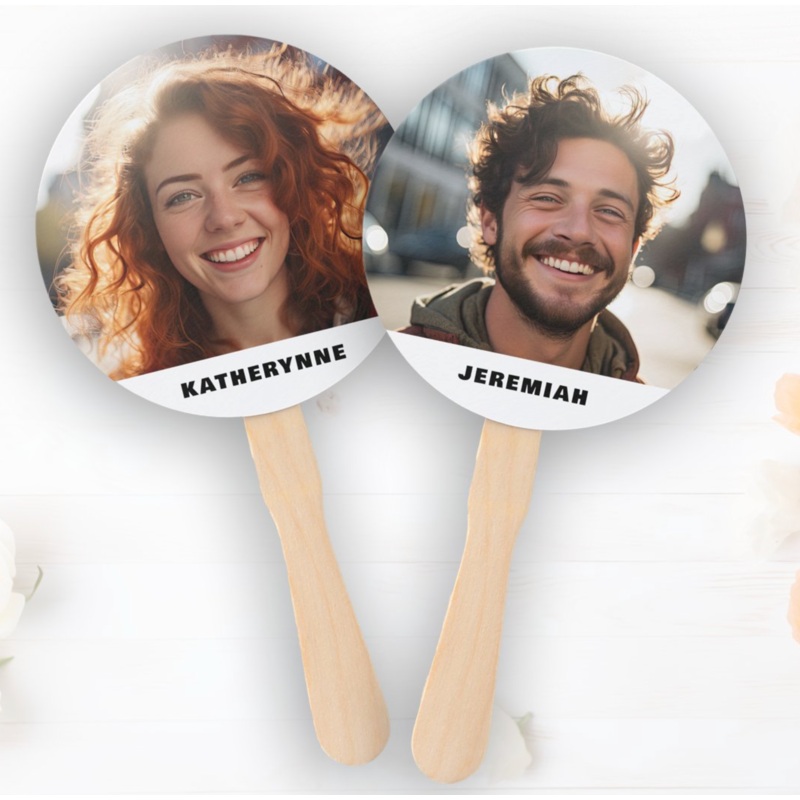 Bride Groom Her Him Photo Wedding Shower Game Hand Fan - 6 Pcs/Set