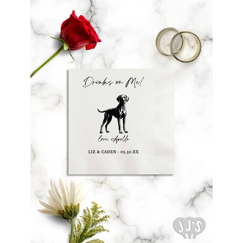 Custom Dog Cocktail Napkins: Drinks on Me! Full Body Dog Napkins for Wedding