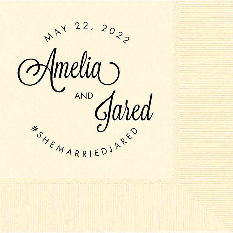 Modern Fun Script Personalized Wedding, Bridal Shower, Rehearsal Dinner Cocktail Napkins Custom Printed