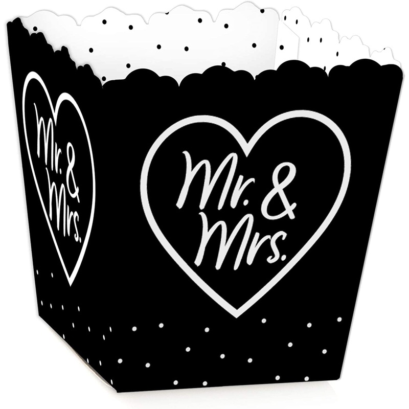 Mr. and Mrs. - Party Mini Favor Boxes - Black and White Wedding or Bridal Shower Treat Candy Boxes - Set of 12