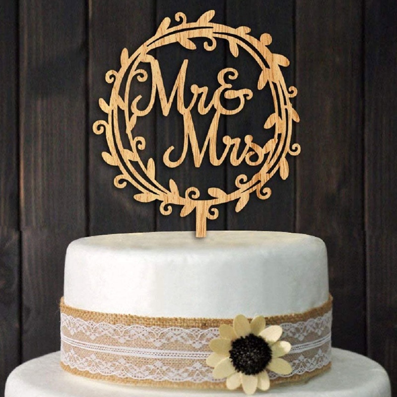 Mr & Mrs Wooden Wedding Cake Topper