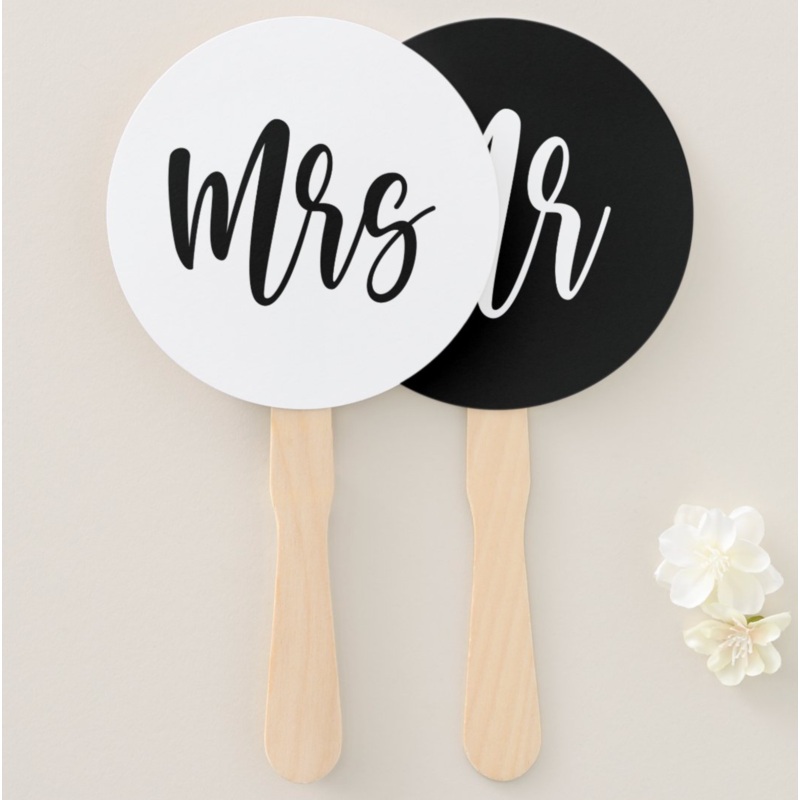 Mr or Mrs Modern Minimal Wedding Game Hand Fan - 6 Pcs/Set