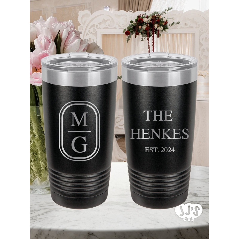 Oval Monogram Custom Engraved Wedding Tumbler