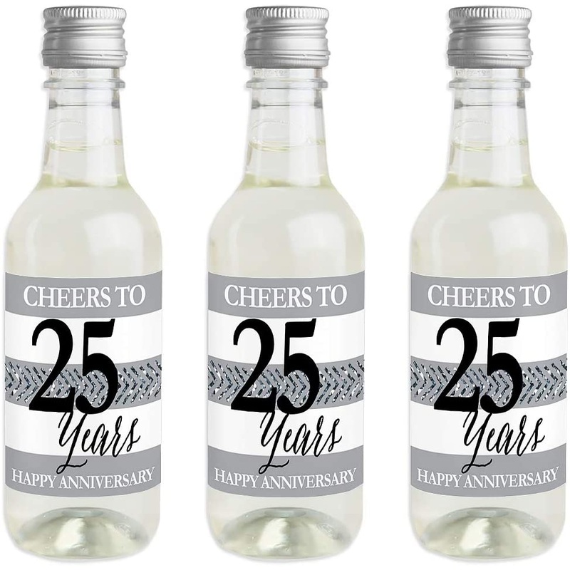 We Still Do - 25th Wedding Anniversary - Mini Wine and Champagne Bottle Label Stickers - Anniversary Party Favor Gift for Women and Men - Set of 16