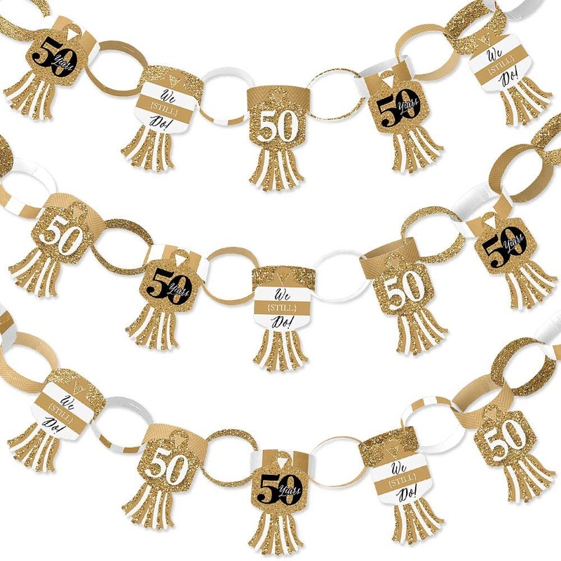 We Still Do - 50th Wedding Anniversary - 90 Chain Links and 30 Paper Tassels Decoration Kit - Anniversary Party Paper Chains Garland - 21 feet