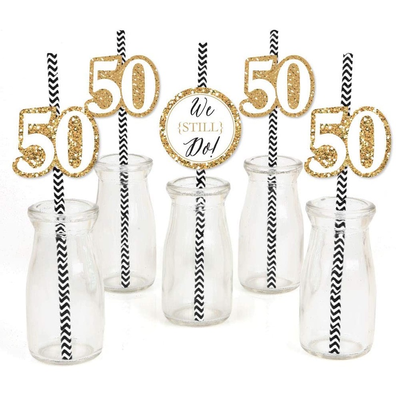 We Still Do - 50th Wedding Anniversary - Paper Straw Decor - Anniversary Party Striped Decorative Straws - Set of 24