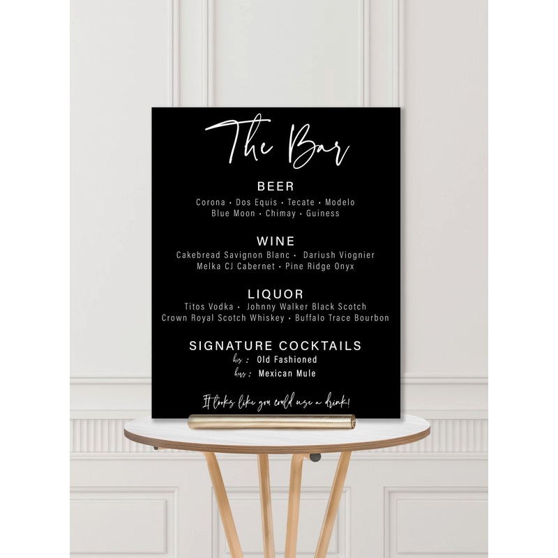 Wedding Bar Sign: Faustine Wedding Bar Menu Sign