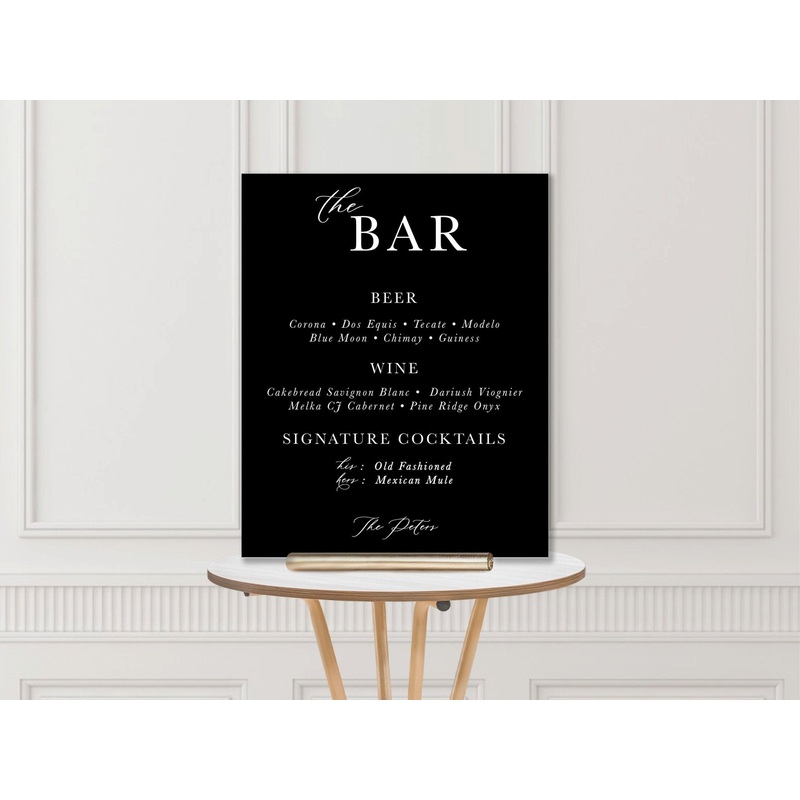 Wedding Bar Sign: Modern Calligraphy Wedding Bar Menu Sign