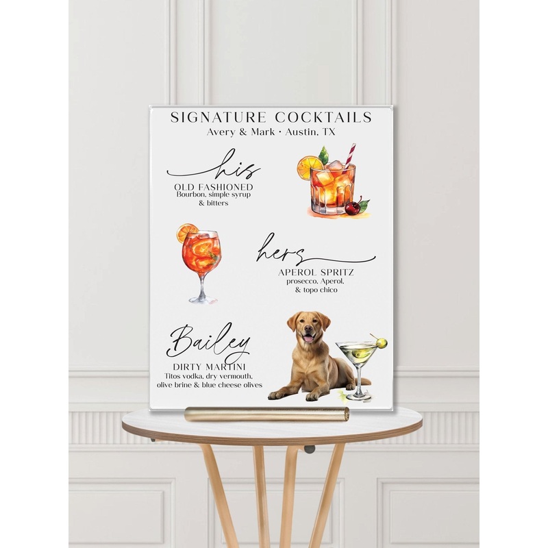 Wedding Bar Sign with Dog: Signature Cocktails
