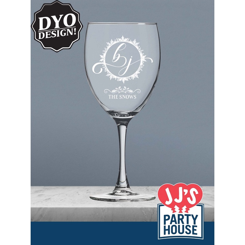 Winter Wedding Snowflake Monogram Personalized Wine Glasses