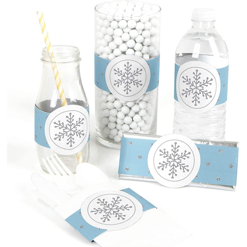 Winter Wonderland - DIY Party Supplies - Snowflake Holiday Party and Winter Wedding DIY Wrapper Favors and Decorations - Set of 15