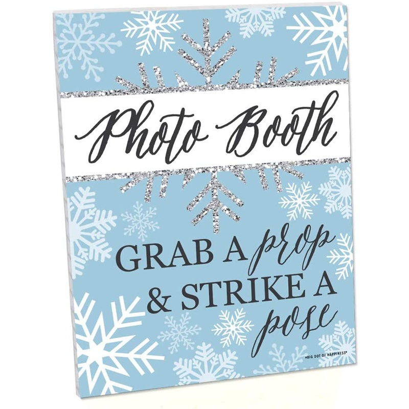 Winter Wonderland Photo Booth Sign - Snowflake Holiday Party and Winter Wedding Decorations - Printed on Sturdy Plastic Material - 10.5 x 13.75 inches - Sign with Stand - 1 Piece
