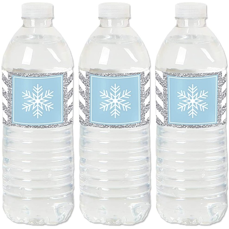 Winter Wonderland - Snowflake Holiday Party and Winter Wedding Water Bottle Sticker Labels - Set of 20