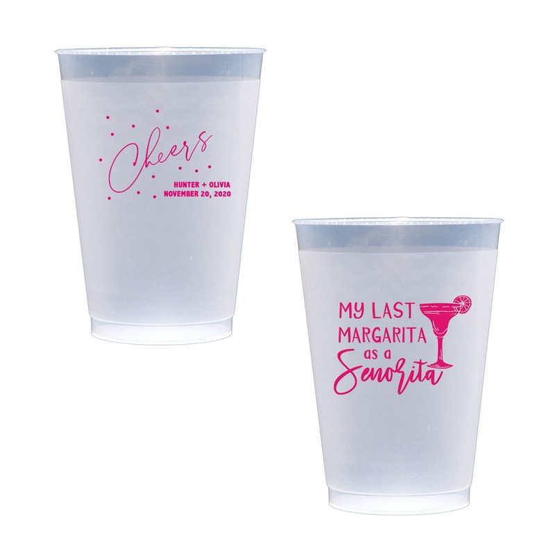 Bridal Shower Fiesta Themed Frost Flex Shatterproof Cups, Personalized Wedding Cups, Custom Printed Frost Flex Cups