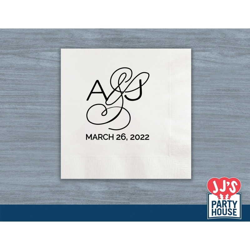 Bride and Groom Initials Custom and Personalized Wedding and Engagement Beverage Napkins