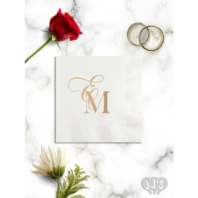 Calligraphy and Classic Initials Custom Wedding Napkins