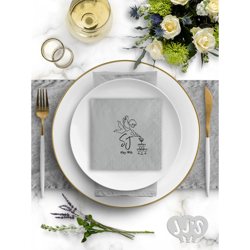 Champagne Tower Hand Drawn Wedding Napkins