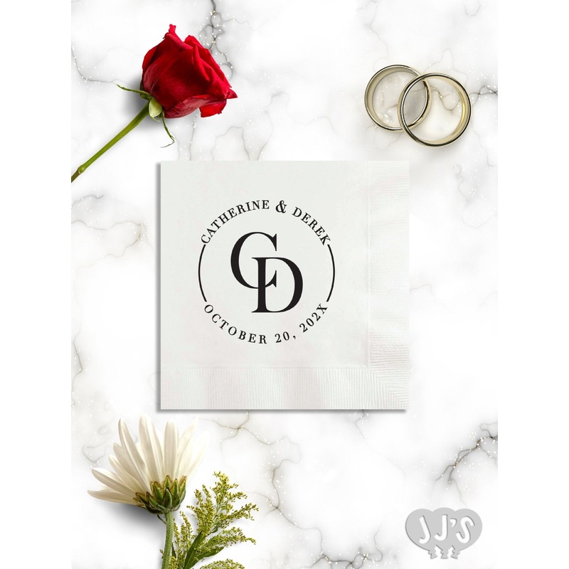 Circle with Bold Initials Custom Wedding Napkins