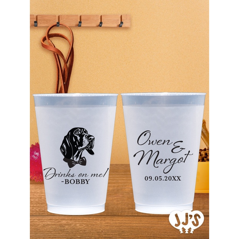Custom Dog Frosted Wedding Cups: Drinks on Me! Pet Dog Wedding Frosted Cups