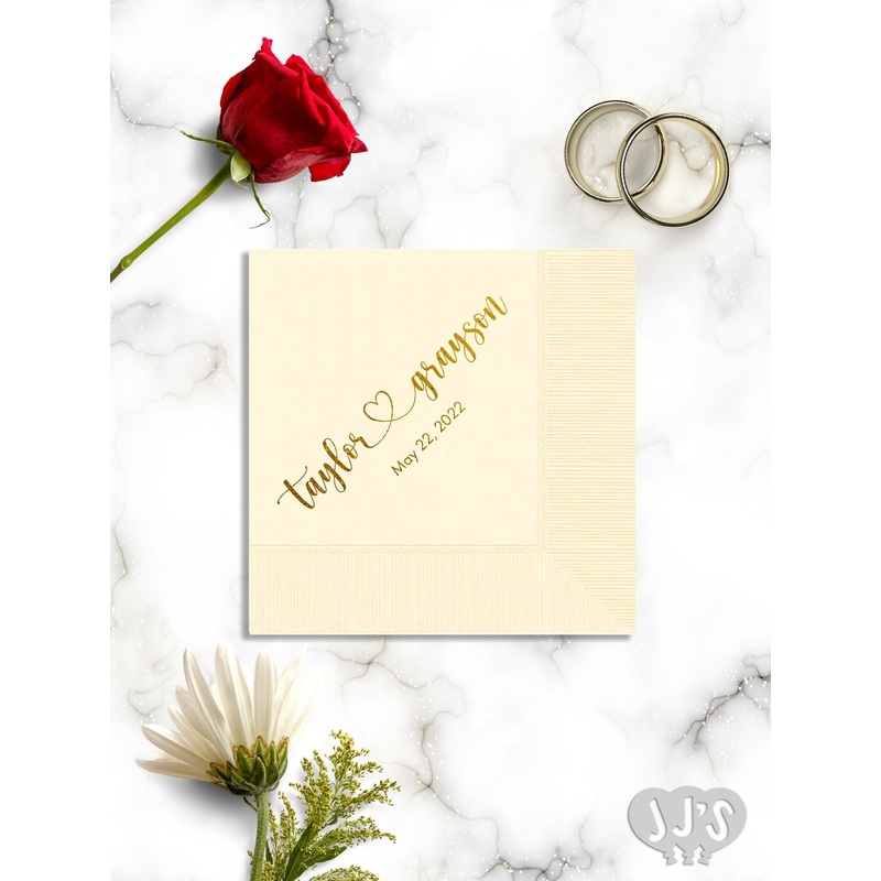 Fun Heart Script Custom Printed Wedding Party Napkins