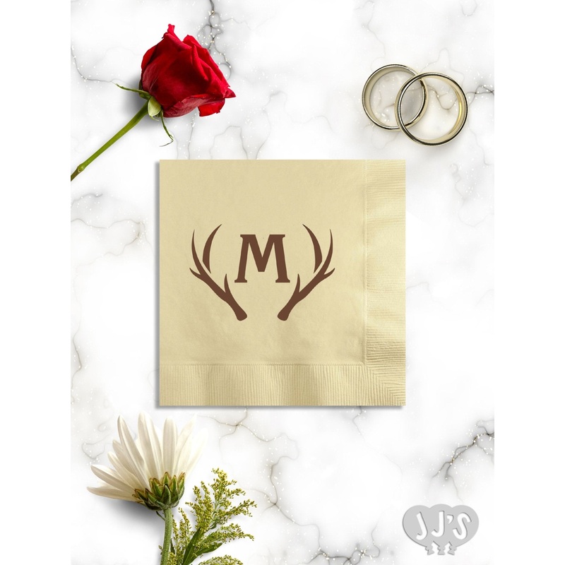 Initial with Deer Antlers Personalized Wedding Napkins