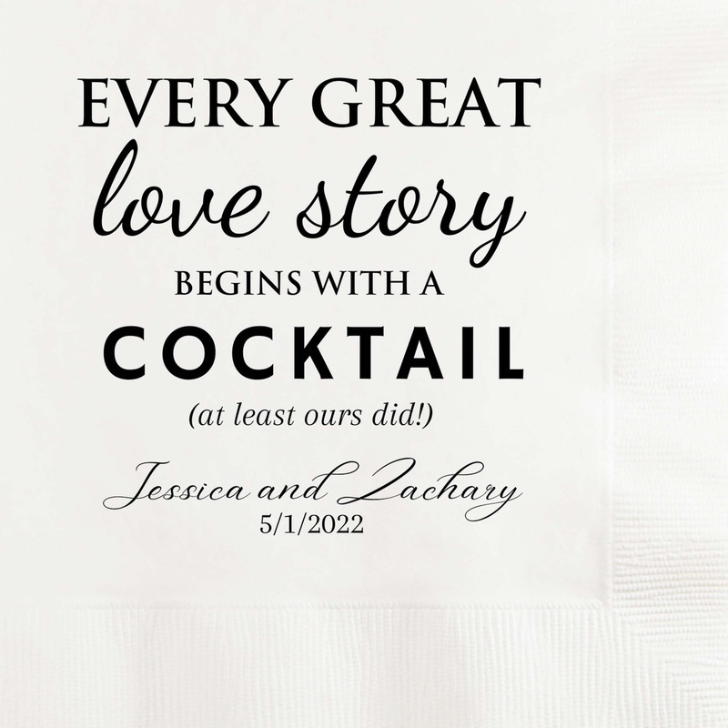 Love Story Cocktail Personalized Wedding Cocktail Napkins Custom Printed