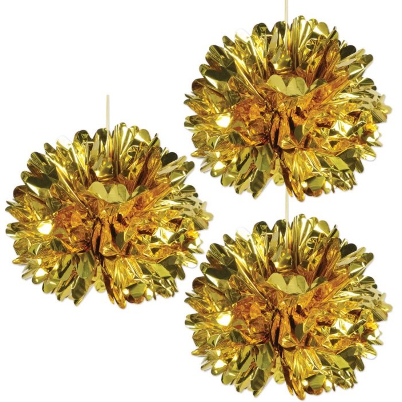 Metallic Fluff Balls - Gold | General Entertaining