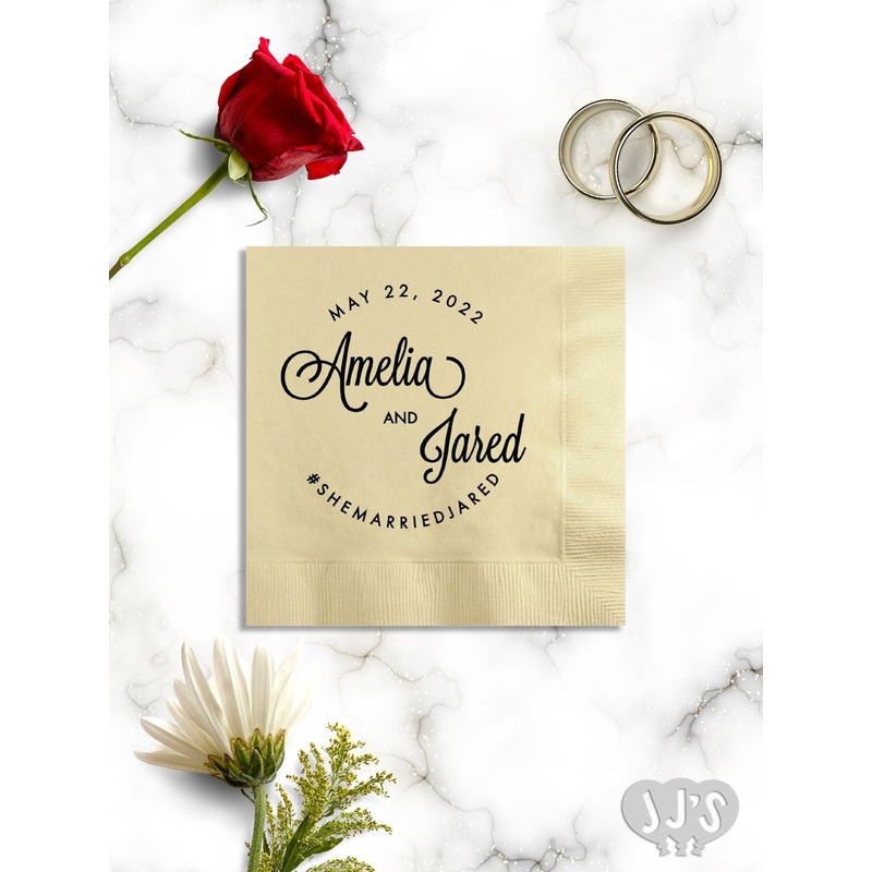 Modern Fun Script Custom Printed Wedding Party Napkins