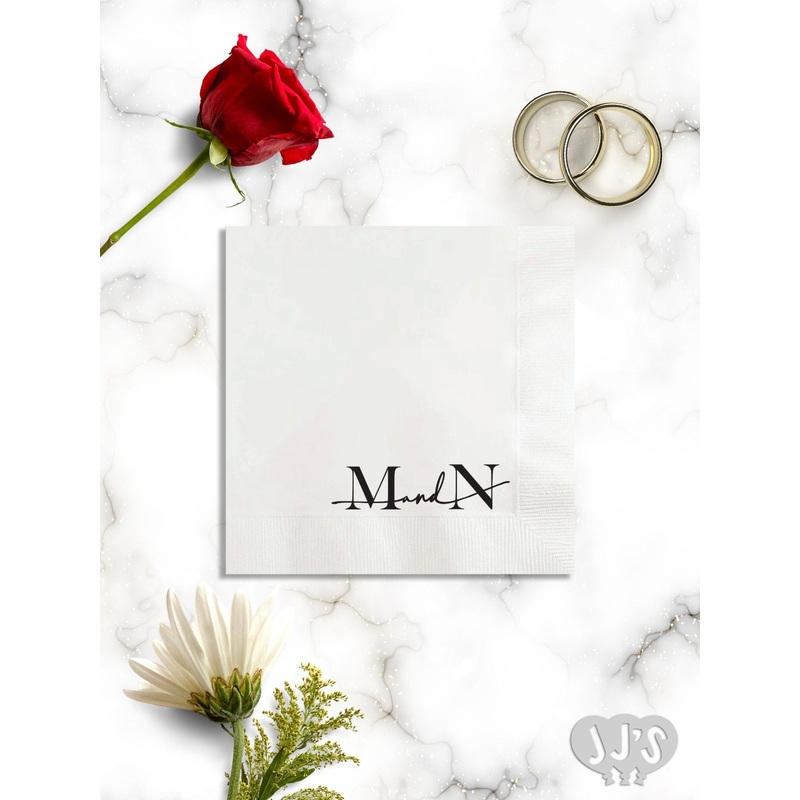 Modern Monogram in Black and White Wedding Party Napkins