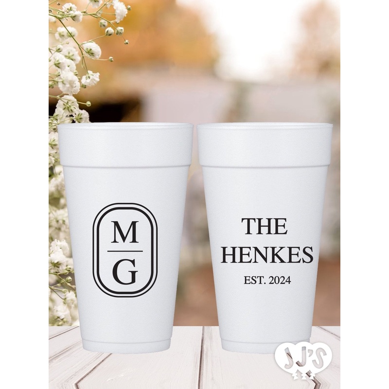 Oval Wedding Monogram Custom Foam Cups