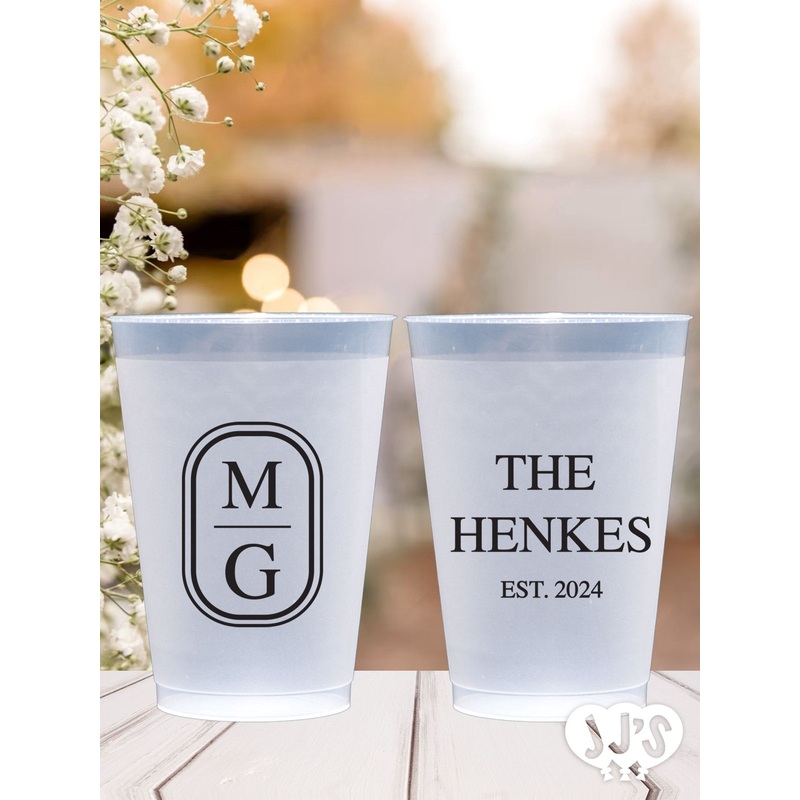 Oval Wedding Monogram Custom Frosted Wedding Cups