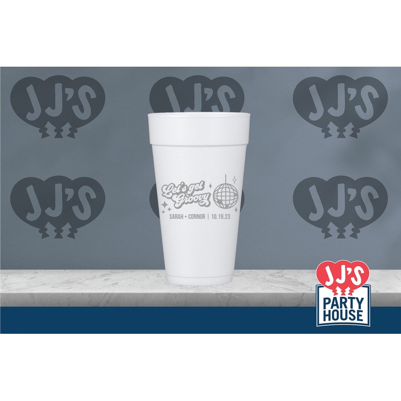 Personalized Let's Get Groovy Retro Wedding Foam Cups