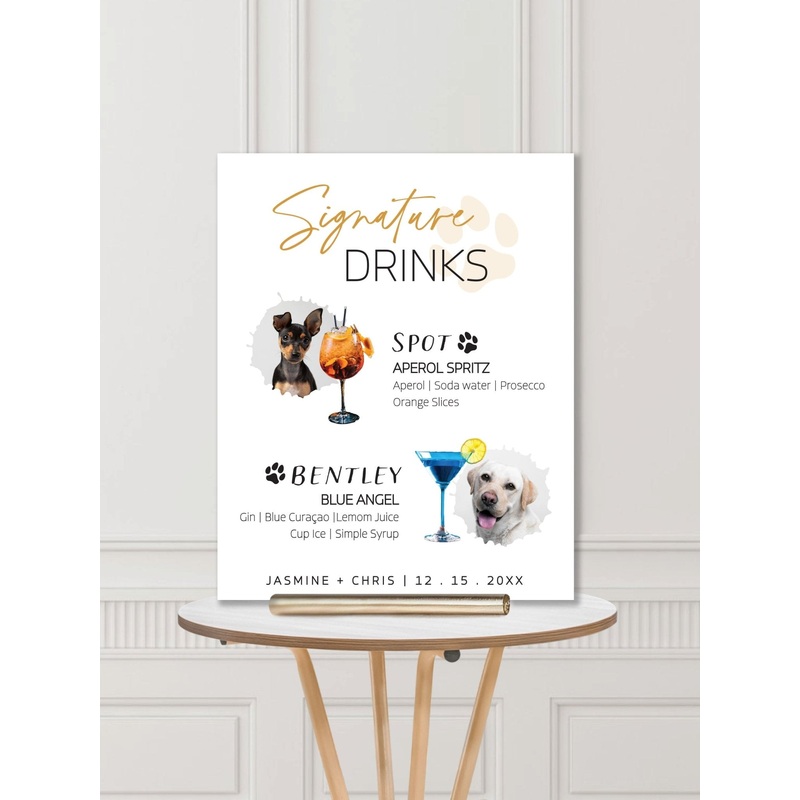 Signature Drinks with 2 Dogs Wedding Bar Sign