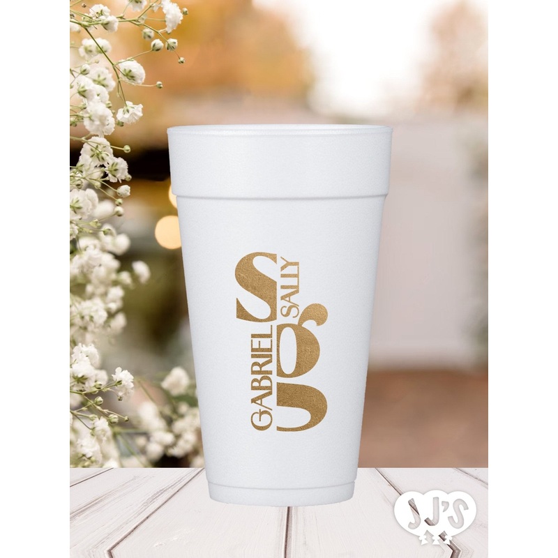 Stacked Wedding Monogram Personlized Foam Cups