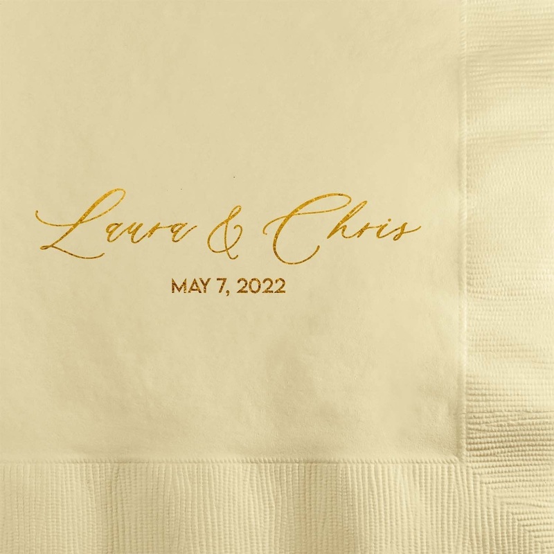 Vingtage Calligraphy Custom and Personalized Wedding, Engagement or Rehearsal Dinner Beverage Napkins