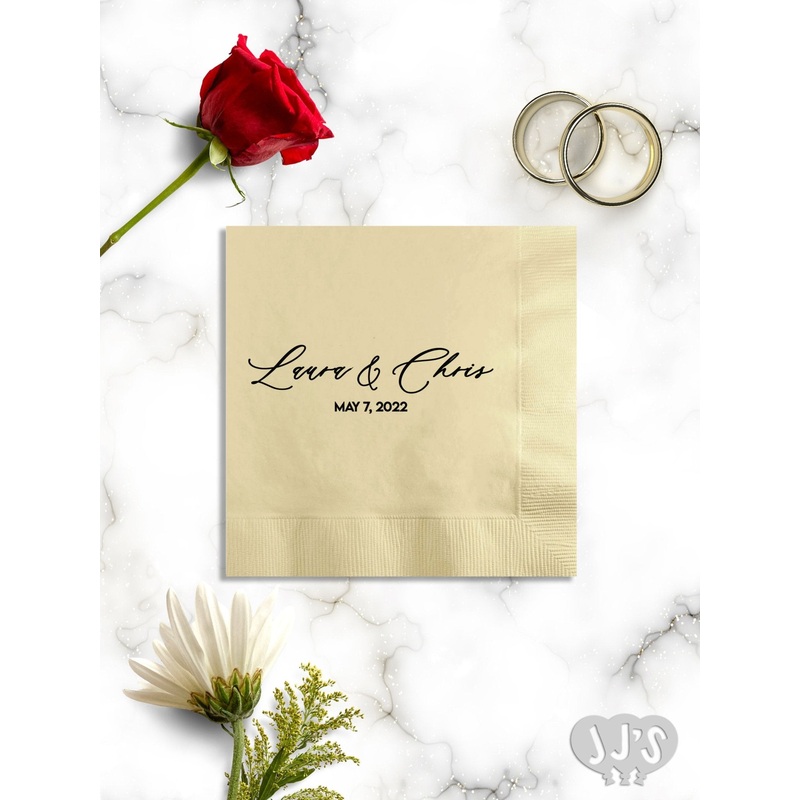 Vintage Calligraphy Custom Printed Wedding Party Napkins