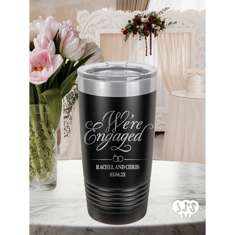 We're Engaged Elegant Custom Engraved Wedding Tumbler