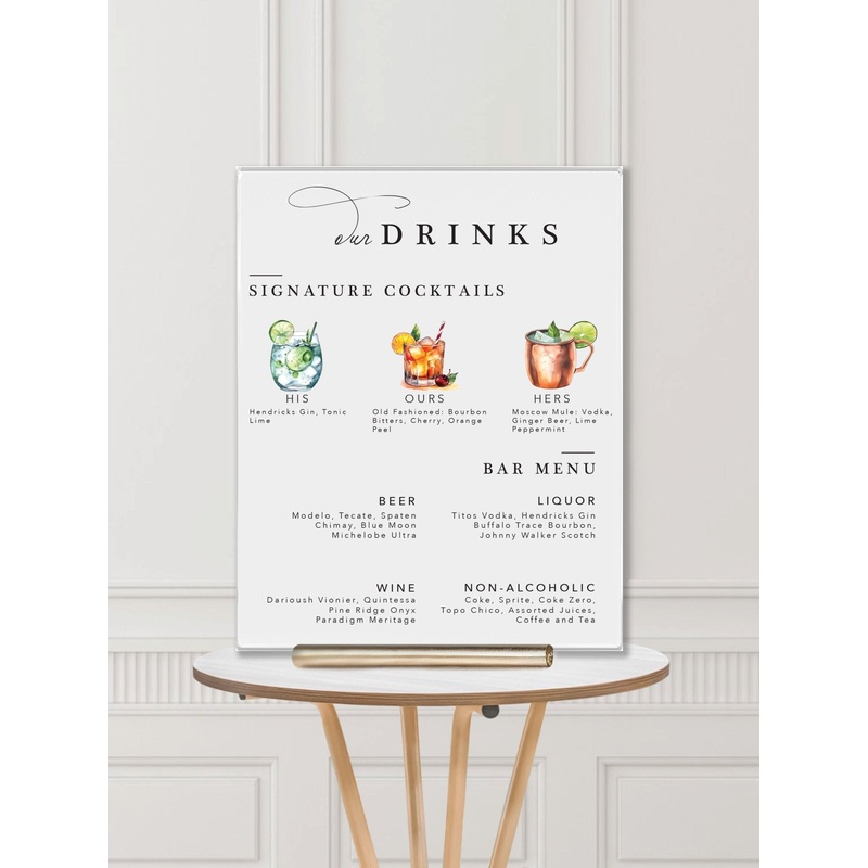 Wedding Bar Sign: Our Drinks Water Color Wedding Bar Menu Sign