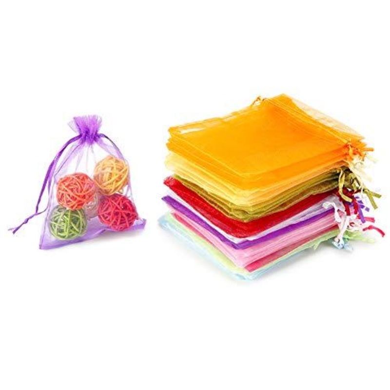 100PCS Organza Gift Bags, 4x4.72" Mixed Color Wedding Favor Bags with Drawstring