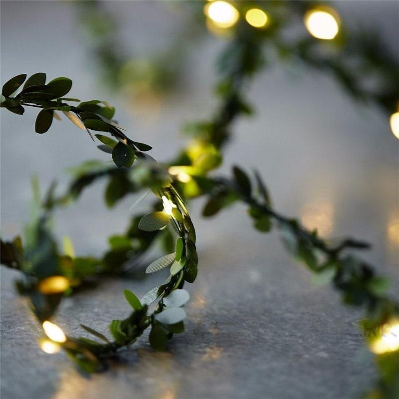 10ft Green Leaves Garland LED Fairy Lights, String Lights, 30 LEDs Lights Strands, Wedding Vine Lights